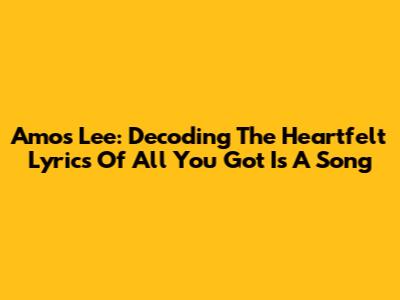 Amos Lee: Decoding The Heartfelt Lyrics Of 'All You Got Is A Song'