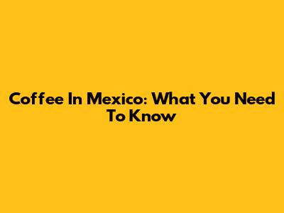 Coffee In Mexico: What You Need To Know