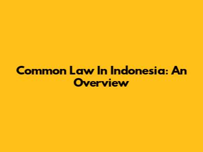 Common Law In Indonesia: An Overview