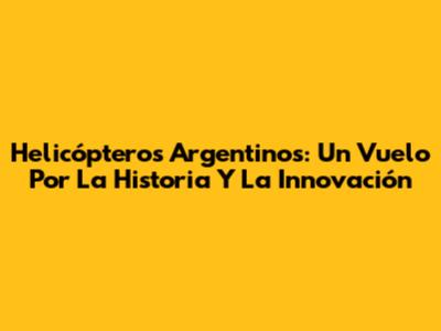 Helicópteros Argentinos: Un Vuelo Por La Historia Y La Innovación