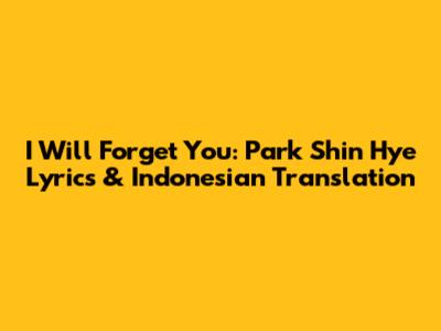 I Will Forget You: Park Shin Hye Lyrics & Indonesian Translation