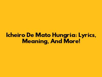 Icheiro De Mato Hungria: Lyrics, Meaning, And More!