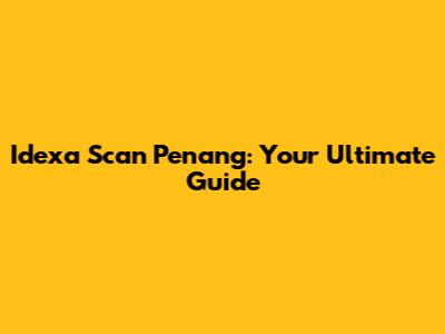 Idexa Scan Penang: Your Ultimate Guide