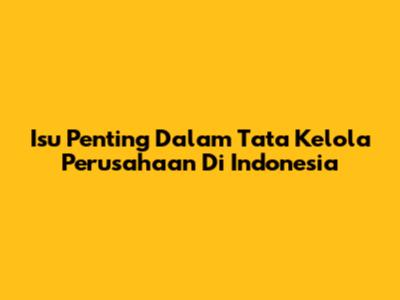 Isu Penting Dalam Tata Kelola Perusahaan Di Indonesia