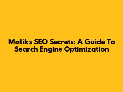 Malik's SEO Secrets: A Guide To Search Engine Optimization