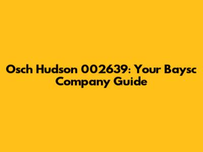 Osch Hudson 002639: Your Baysc Company Guide