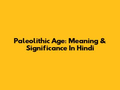 Paleolithic Age: Meaning & Significance In Hindi