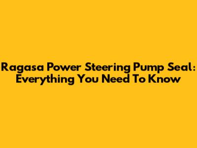 Ragasa Power Steering Pump Seal: Everything You Need To Know