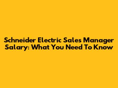 Schneider Electric Sales Manager Salary: What You Need To Know