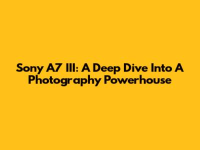 Sony A7 III: A Deep Dive Into A Photography Powerhouse