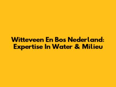 Witteveen En Bos Nederland: Expertise In Water & Milieu