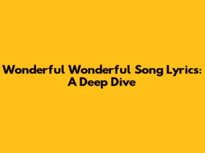 Wonderful Wonderful Song Lyrics: A Deep Dive