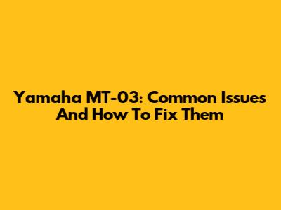 Yamaha MT-03: Common Issues And How To Fix Them