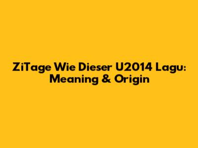 ZiTage Wie Dieser U2014 Lagu: Meaning & Origin
